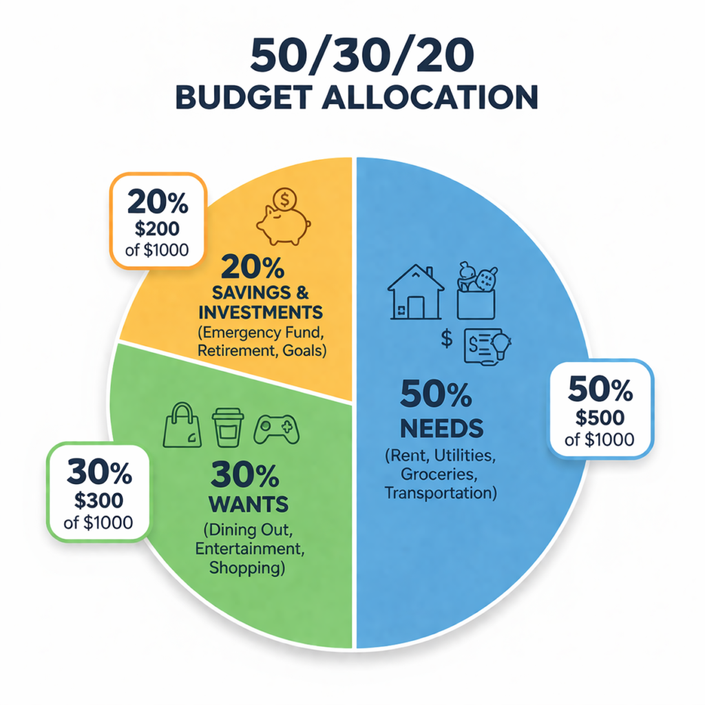 Money management basics with budget planning and expense tracking example
